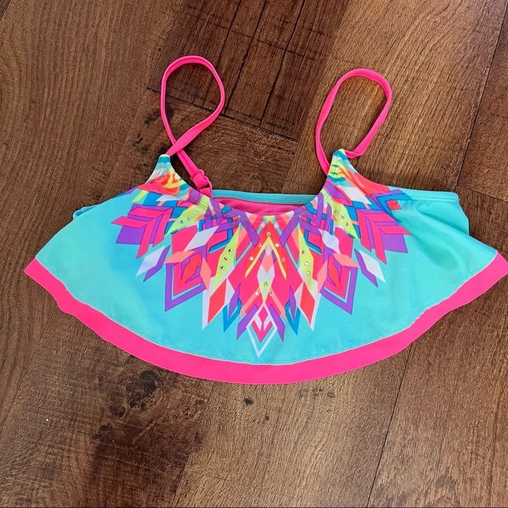 Justice girls bikini swim bathing suit 2 piece Sz 14/16 blue green design